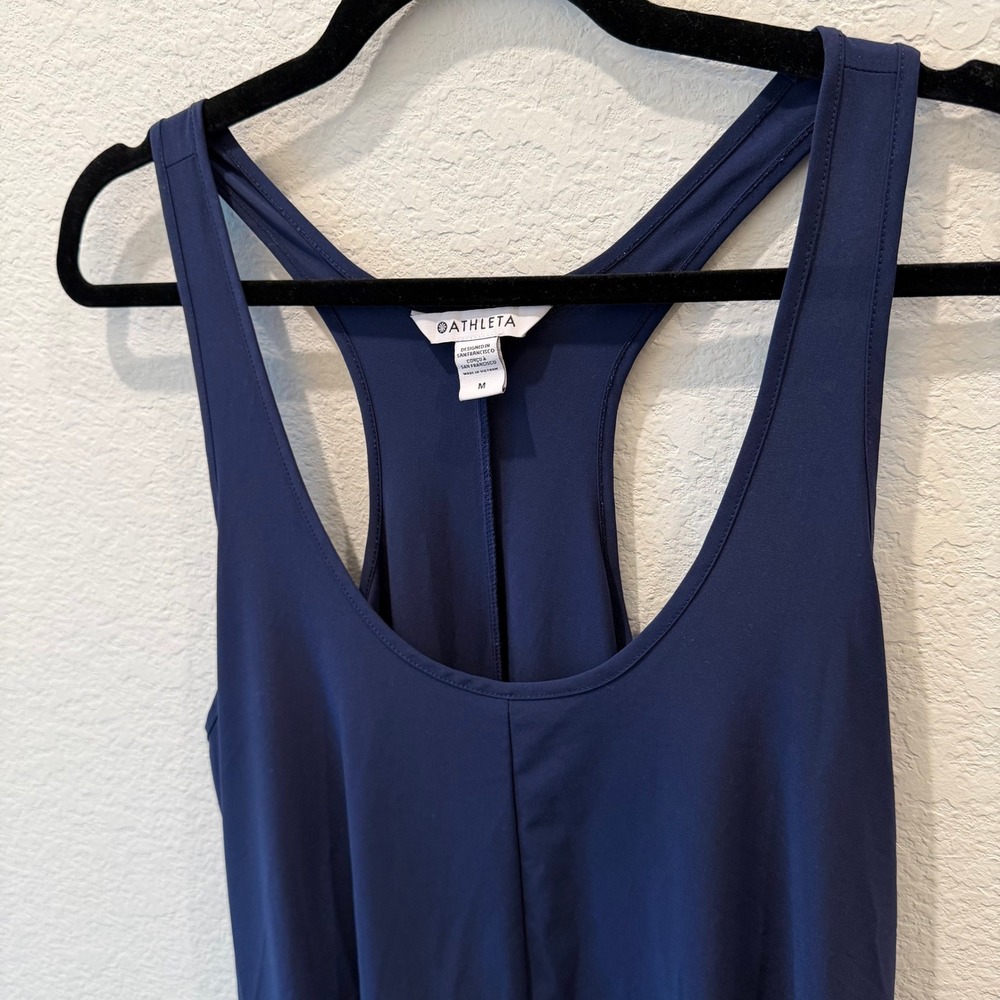 Athleta Navy Blue High Low Racerback Midi Dress with Pockets Medium - Picture 2 of 5